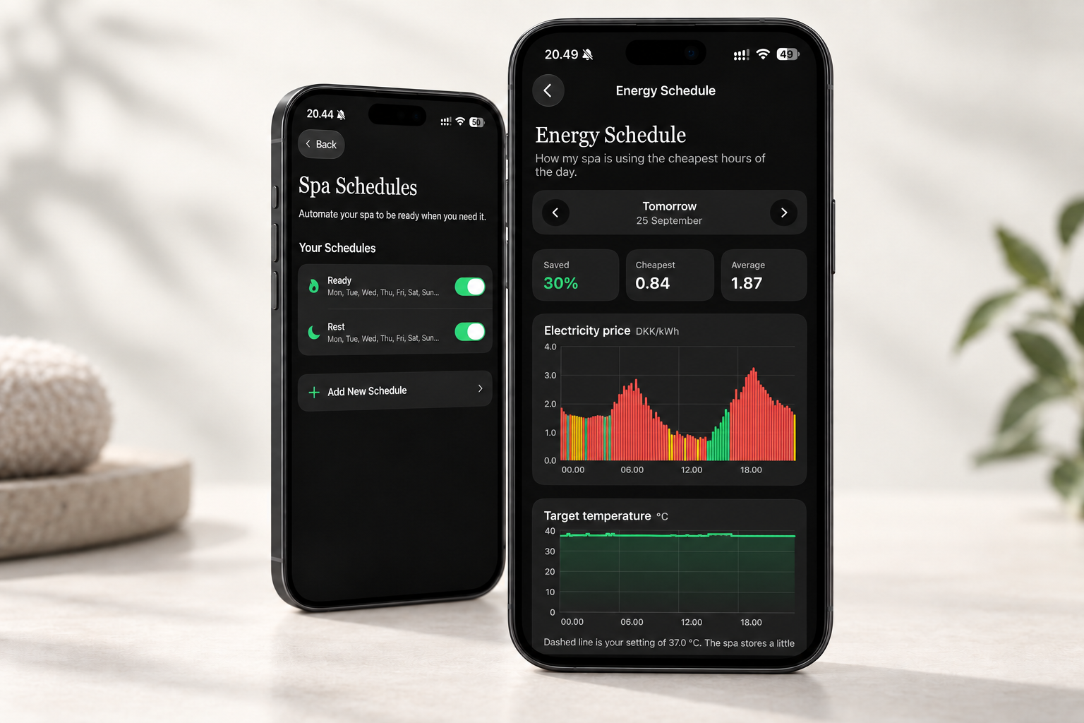 Die 4Power-App mit dem Wochenplan des Spas und dem Energieplan für morgen